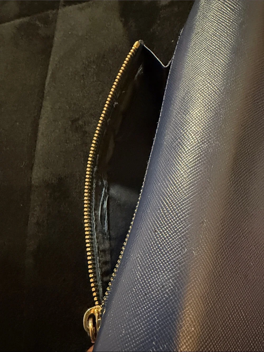 Prada Navy Blue Saffiano Leather Continental Wallet with Gold Logo